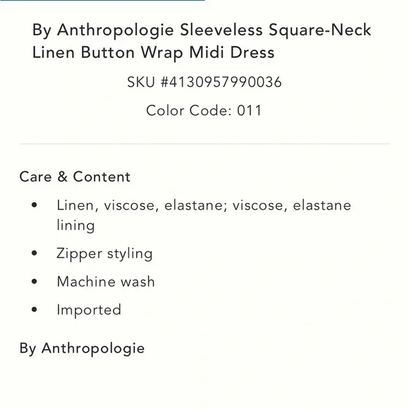 ✨ Anthropologie Sleeveless Square-Neck Linen Button Wrap Midi Dress Sz L - Picture 8 of 8